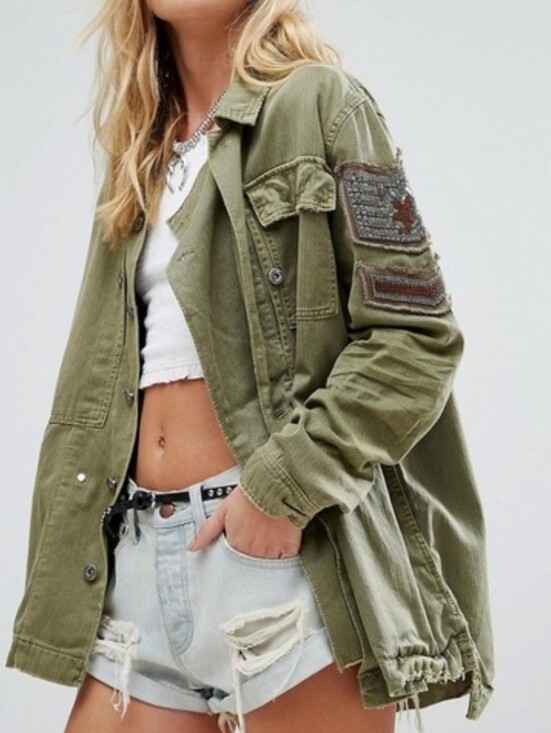 Free People Jackets & Blazers - Free People Green Embellished Military Jacket